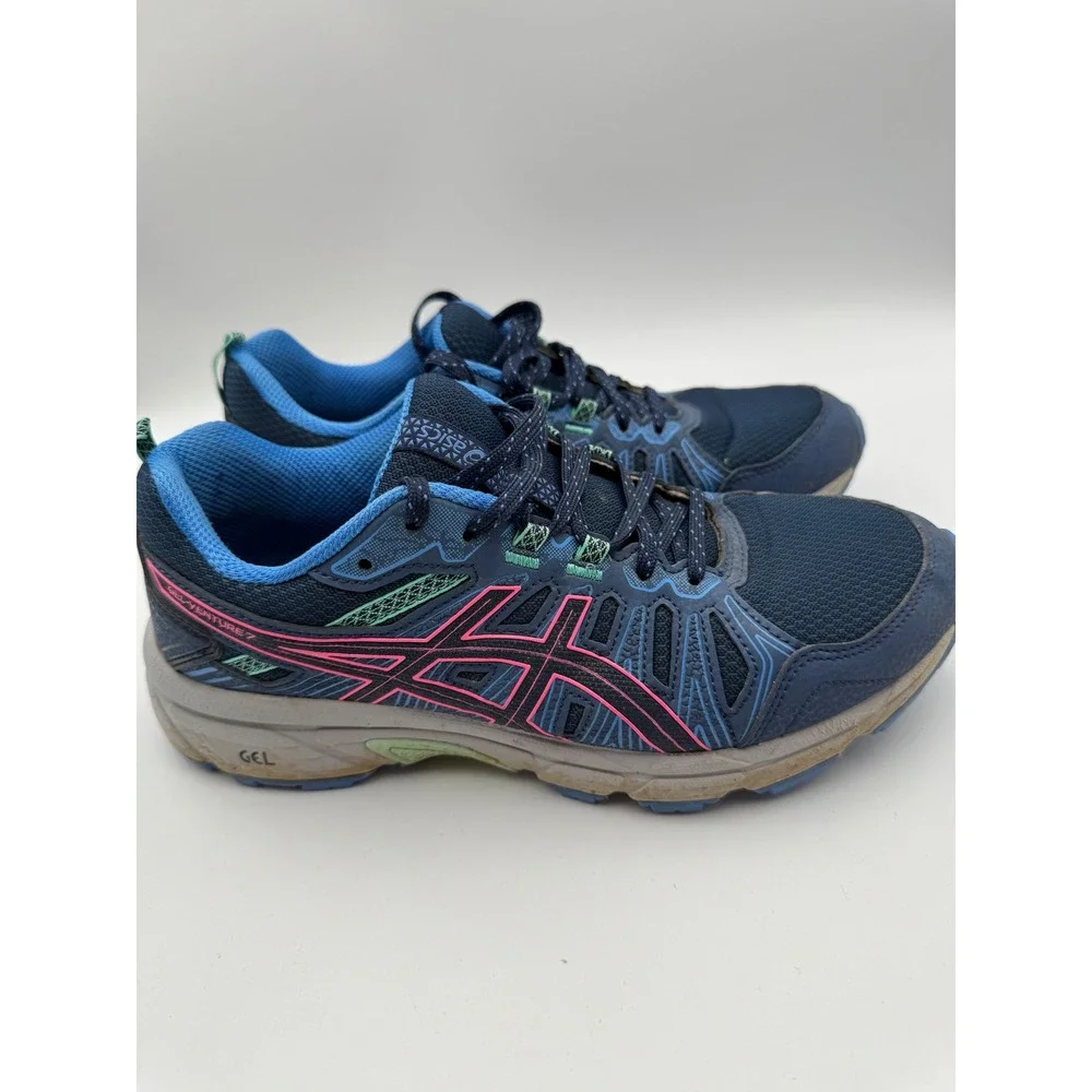 Asics‎ Gel-Venture 7 Womens Running Shoes Navy Blue Pink Teal 1012A476 Size 8.5
